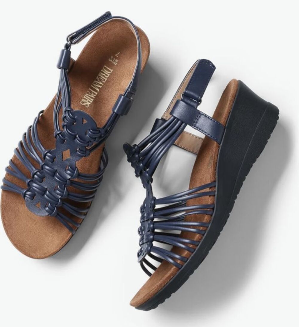 DREAM PAIRS Women's Navy Comfortable Strappy Low Heel Open Toe Sandals  US 11